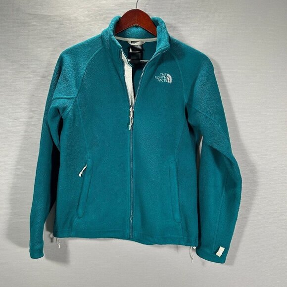 The North Face Jacket Womens Small Teal Fleece Full Zip Logo Zip Pockets - Picture 1 of 9